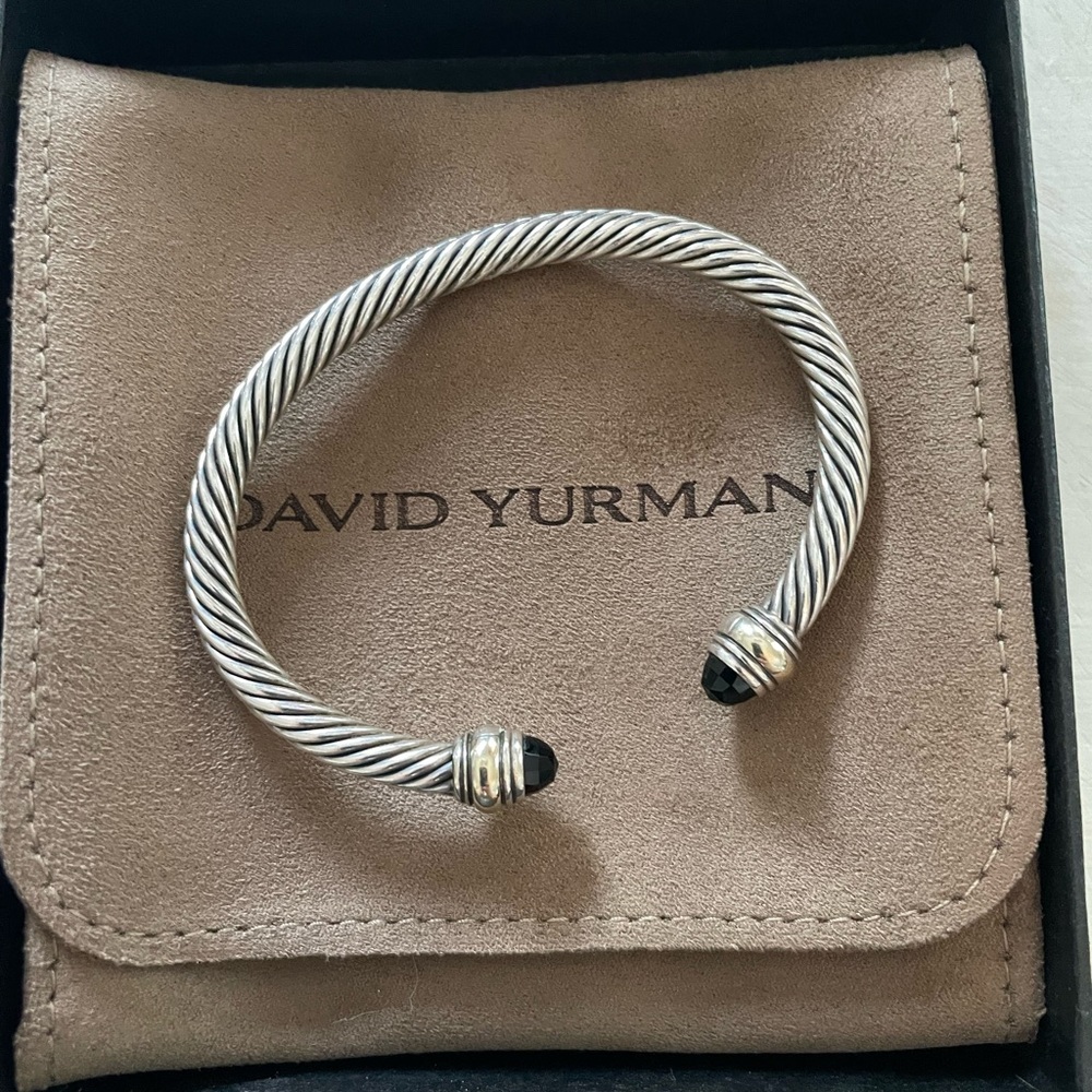 David Yurman Classic Cable 5mm Bracelet Sterling Silver with 14K Gold and Onyx - Picture 2 of 6
